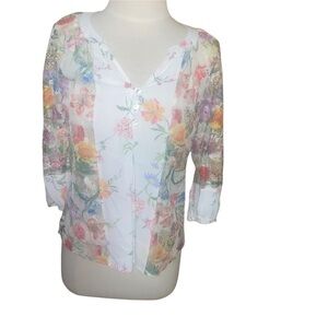 Fig and Flower Anthropologie Women's ps petite small White Floral Top Blouse